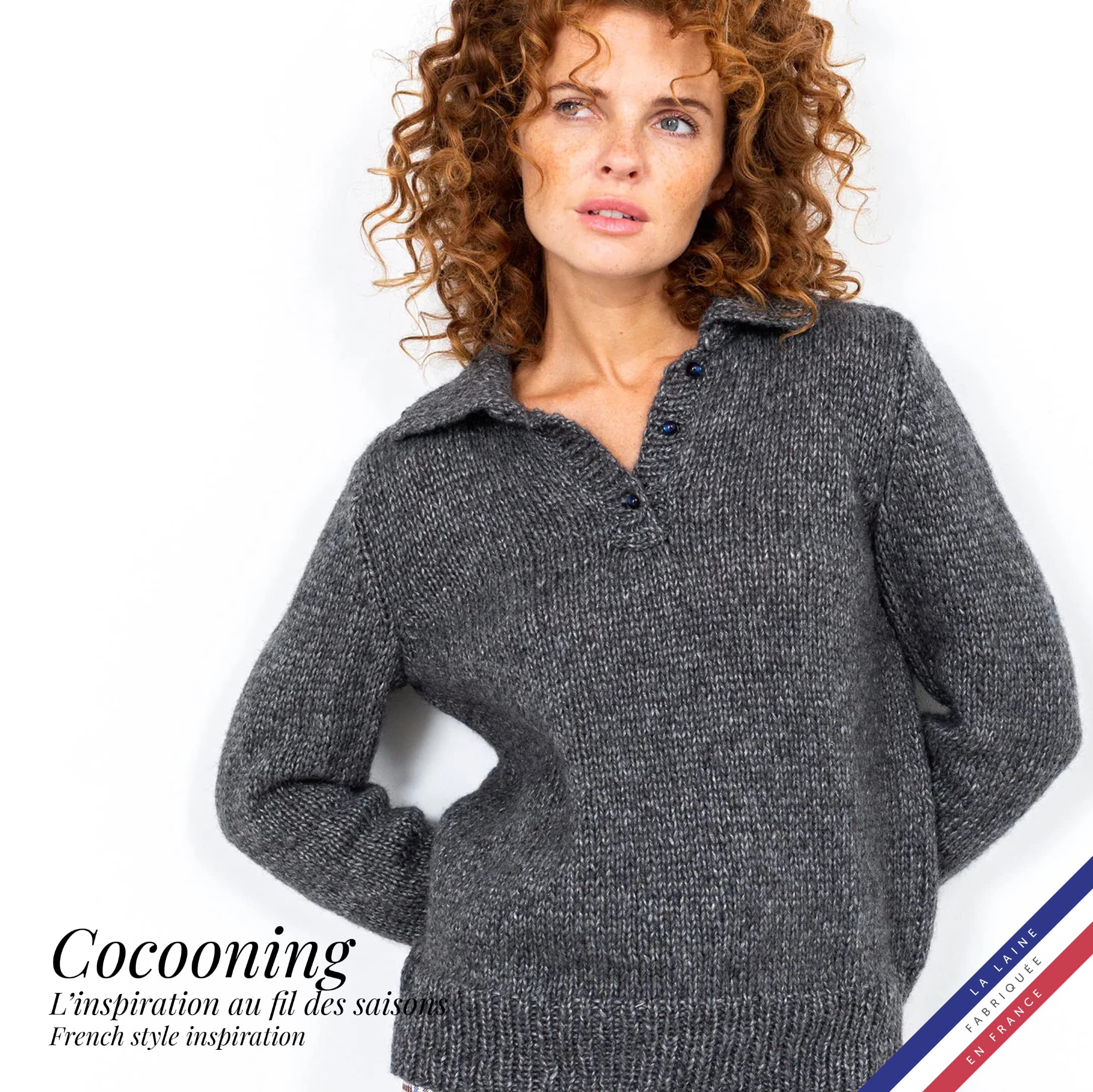 Bergère de France - COCOONING - Wolle set zum stricken und häkeln (10 x 50g) - 27% Wolle - 6,5 mm - Glänzendes rundes Strickgarn - GRIS (Grau)