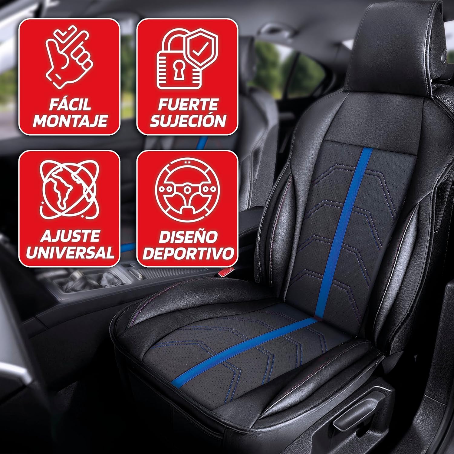 SUMEX Potenza Model Black and Blue Universal Waterproof Synthetic Leather Sports Backrest