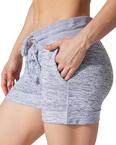 90 Degree By Reflex Shorts Suaves de Sudadera para Mujer de Cintura Alta con Cordón Ajustable para Descanso y con Bolsillos