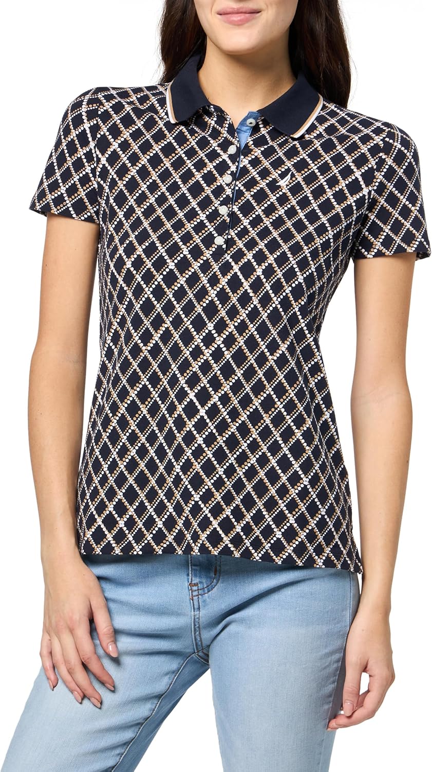 Nautica Women's Polo Short Sleeve Button Placket Polo
