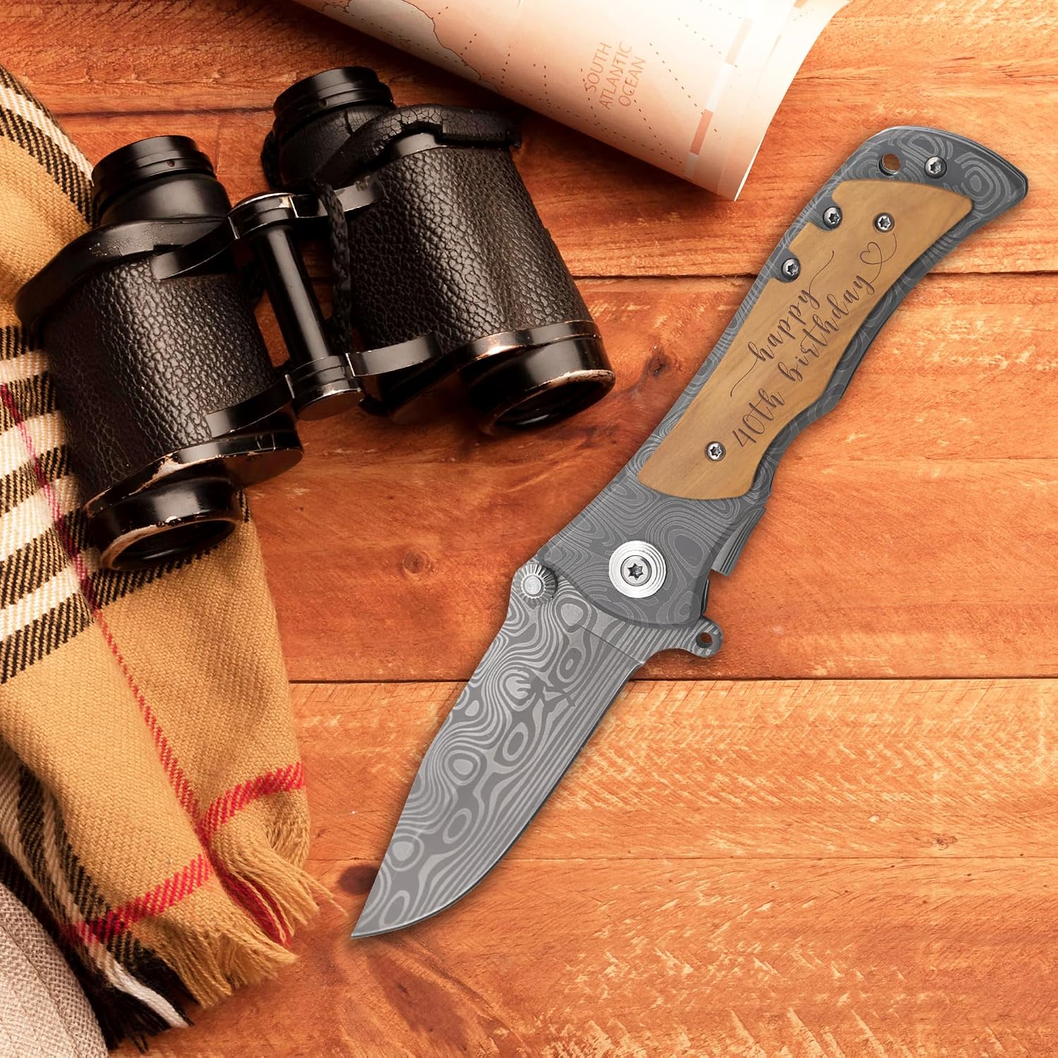 XJF Engraved Pocket Knife Gift for Father, Happy 40th Birthday Gift for Dad from Son, 40 Years Old Birthday Gift for Father