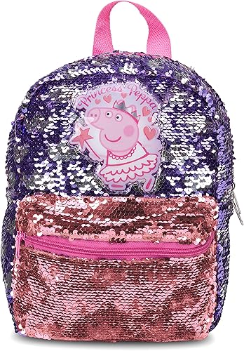 Miniatura 2 de Peppa Pig Mini mochila para niñas para jardín de infantes y escuela primaria 10 pulgadas lentejuelas con parche Peppa Pig correas ajustables bolsa