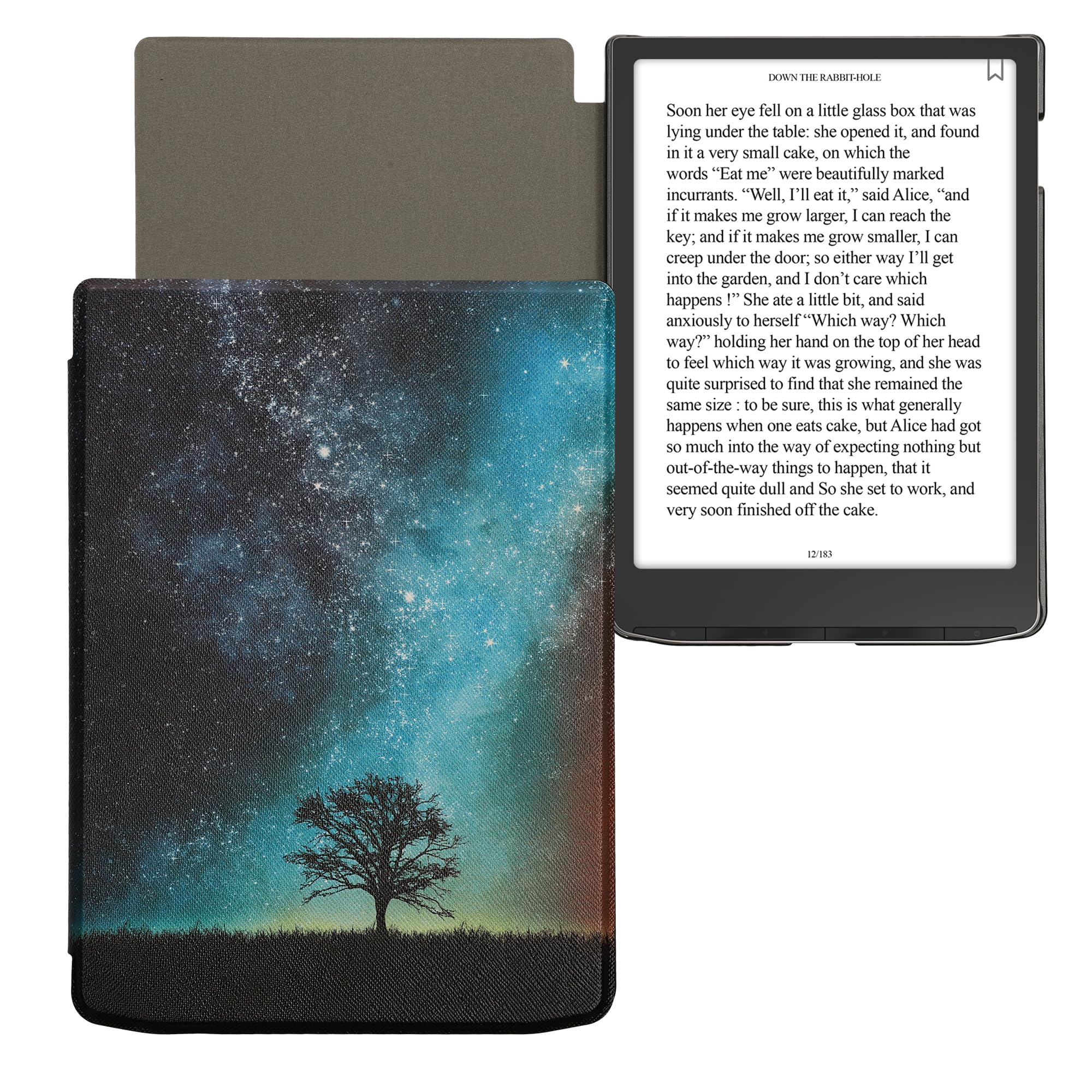 kwmobile Etui kompatybilne z Pocketbook InkPad 4 / Color 3 / Color 2 / Vivlio InkPad 4 - pokrowiec na czytnik e-booków - kosmiczna natura niebieski/szary/czarny