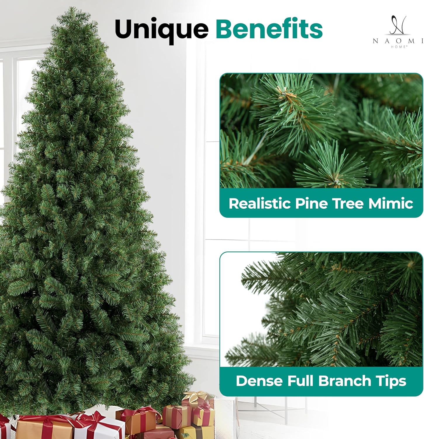 6ft Full Body Unlit Artificial Christmas Tree, Realistic Dense Pine with 1,000 Branch Tips, Hinged Easy Assembly & Stable Base, Perfect for Holiday Ornaments