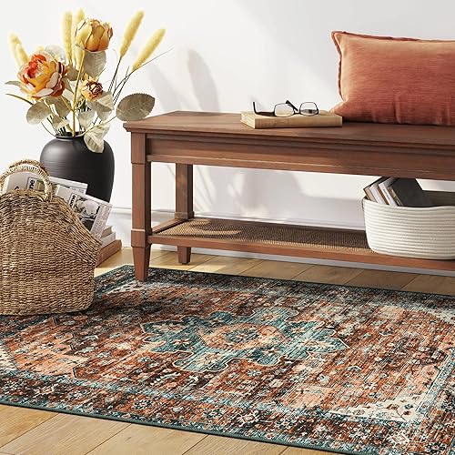 Vista 278 de Moynesa Alfombra de pasillo ultrafina lavable, vintage, de 2 pies 6 x 8 pulgadas, antideslizante, resistente a las manchas, resistente a