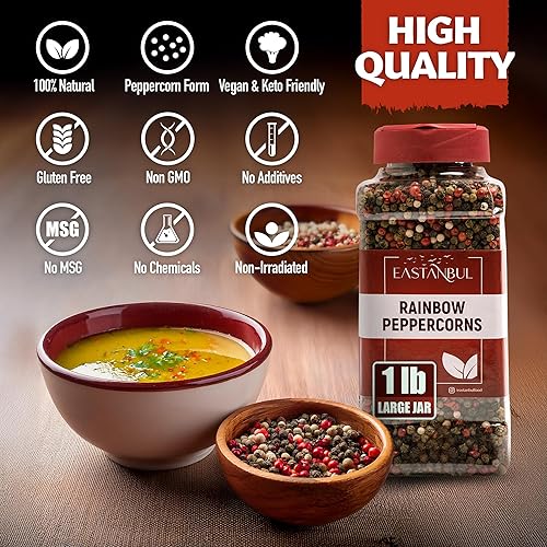 Miniatura 9 de Eastanbul Granos de pimienta arcoíris para recambio de molinillo, 1 libra, granos de pimienta arcoíris enteros blanco, verde, rosa, pimienta negra
