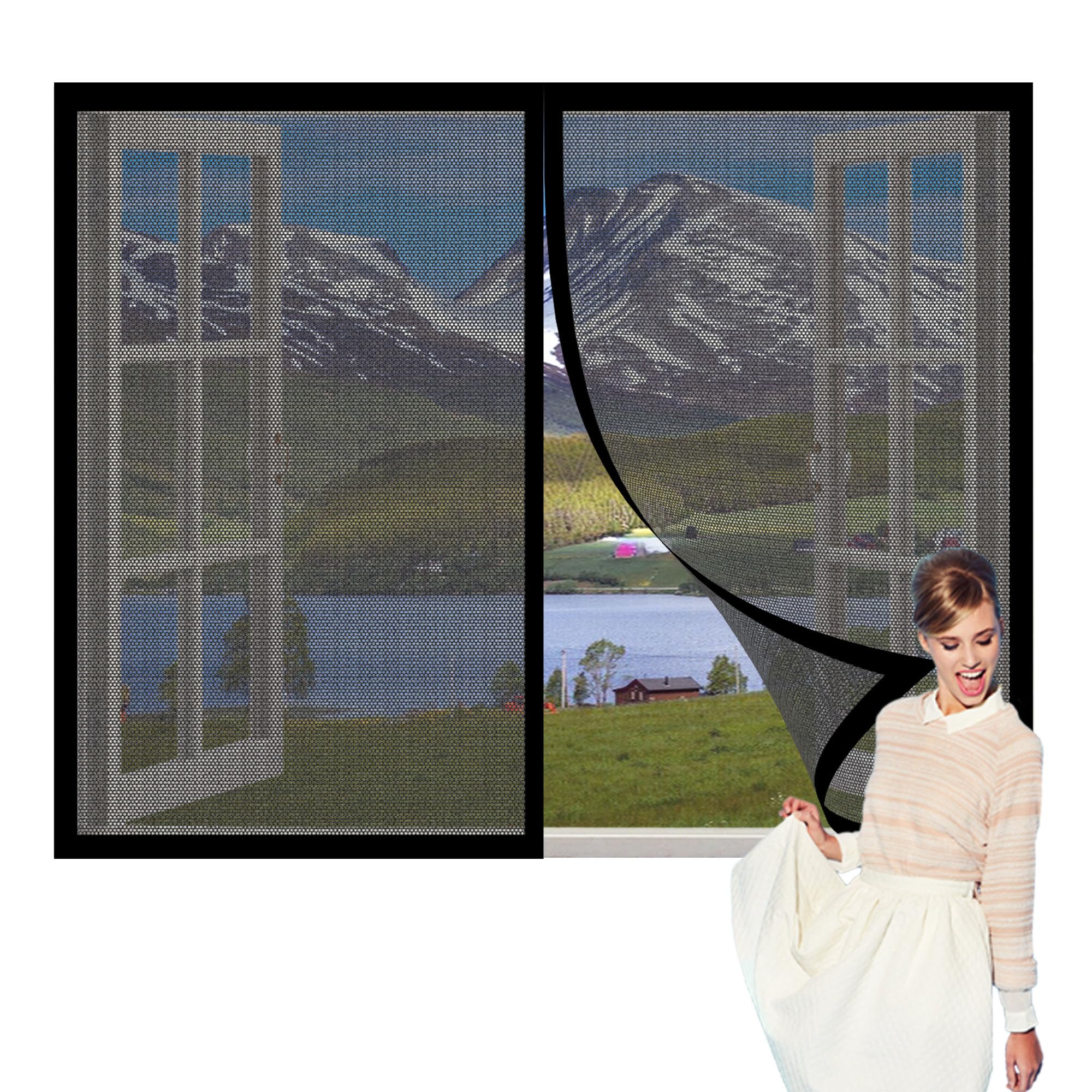 Mosquito Net for Window 70 x 107 cm Fly Screen Net Without Drilling Keep Insects Out for Window, Black