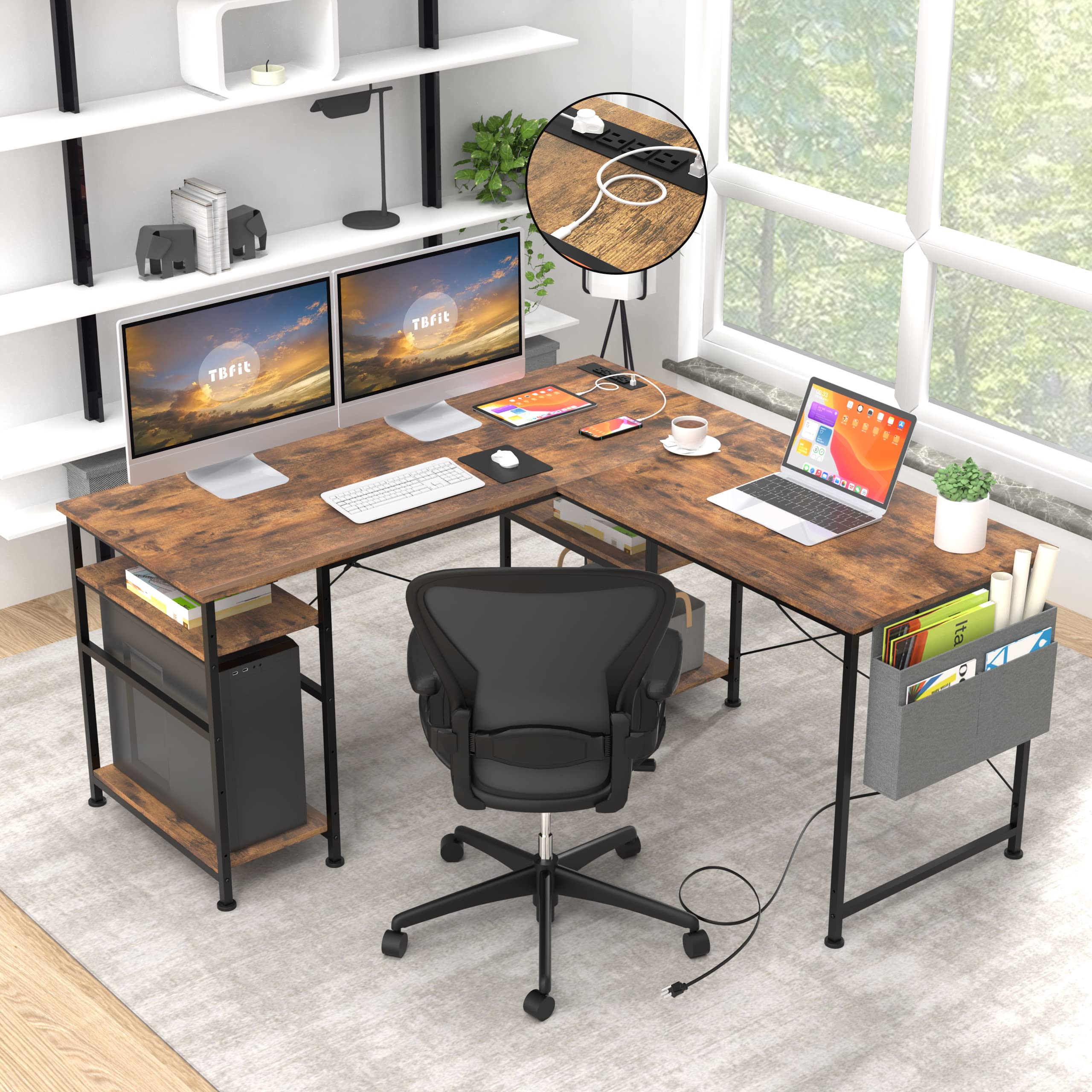 Buy Tbfit L Shaped Desk Corner Desk,95 Inch Reversible Home Office Desk