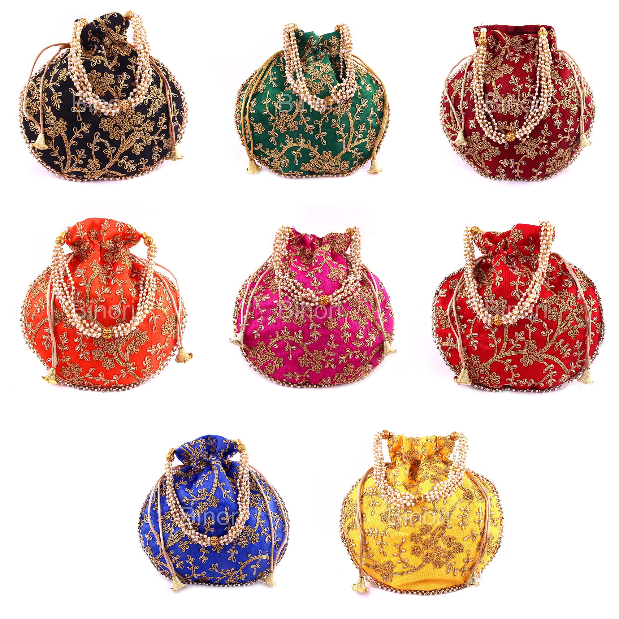 BINORI FASHIONS Rajasthani Style Royal Clutch Silk Batwa Bag Combo Khajoor Wristlets Ethnic Potli Combo For Womens Zari Work Potli Combo Bridal Potli Combo (Pack of 8) (B099DXGW92) Amazon Price History, Amazon Price Tracker