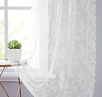Vista 1 de Cortinas traslúcidas de encaje blanco para dormitorio, 55 x 54 pulgadas, paneles de cortina de encaje con rosas florales francesas duraderas