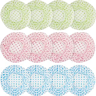 DF DUALFERV Shower Cap, 12 Pcs Plastic Shower Caps, Shower Caps for Women Reusable Waterproof, Elastic Band Flower Printed Hair Cap for Shower Spa Salon