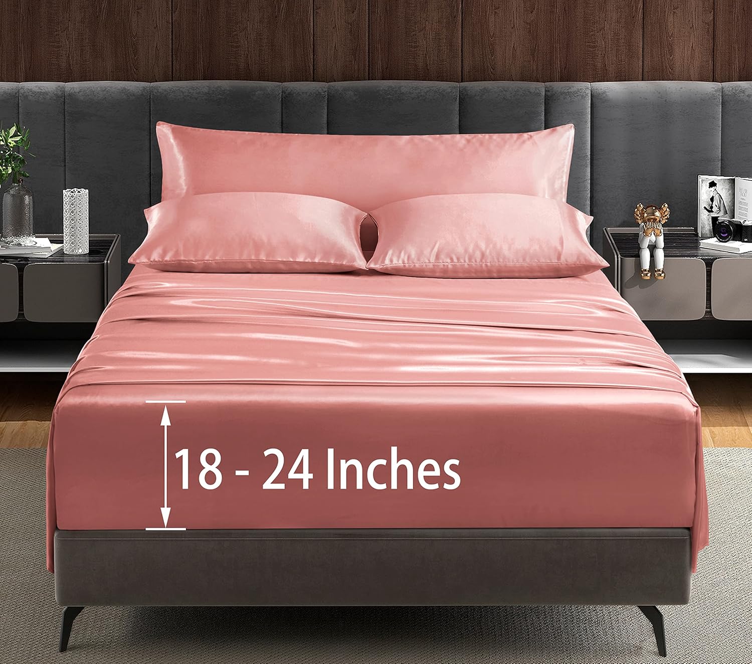 Entain 5Pcs Extra Deep Pocket Satin Sheets for King Size
