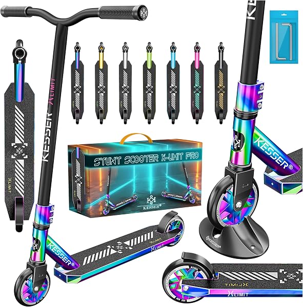KESSER® Trougetinette de Freestyle X-Limit-Pro 360Ḟ Direction trougetinette Funscooter trougetinette de Freestyle avec béquille ABEC 9 roulements à Billes, Roues en PU 110 mm, - 1