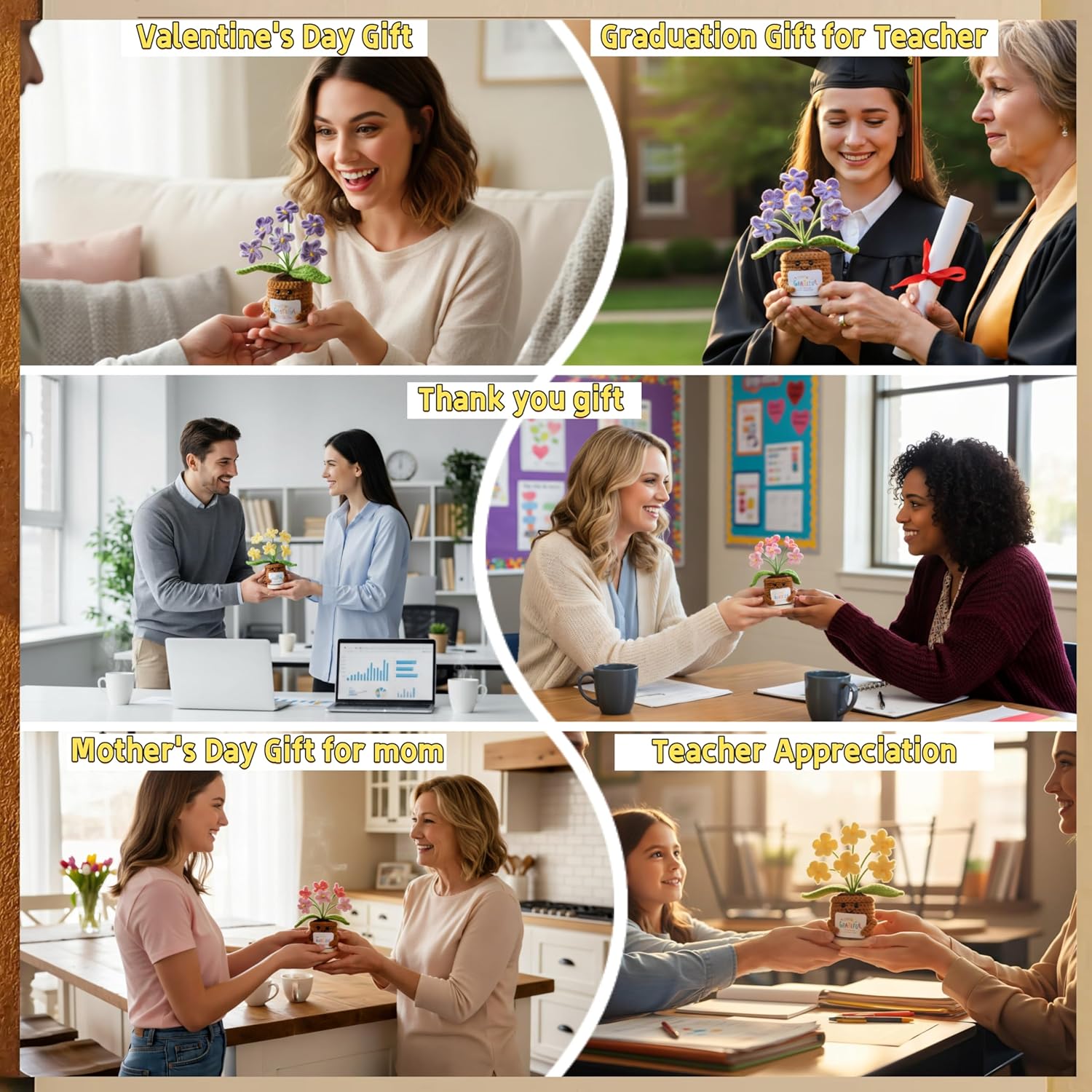 LAIDANLA Crochet Flowers for Women Small Handmade Blue Forget Me Not Graduation Friendship Cute Thank You Birthday Gifts for Mom Teachers Coworkers Best Friend - Image 5