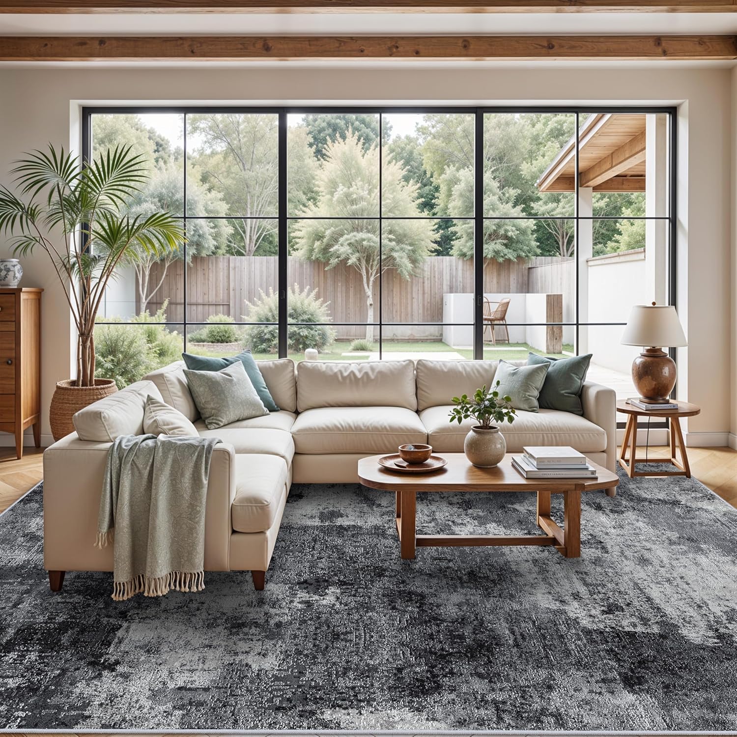 abstract modern washable rug 9x12: non-slip low pile rug for high traffic areas in living room/dining room soft carpets for bedroom stain resistant indoor floor mat for busy families 9x12 black white 9' x 12' (rectangular) black/white