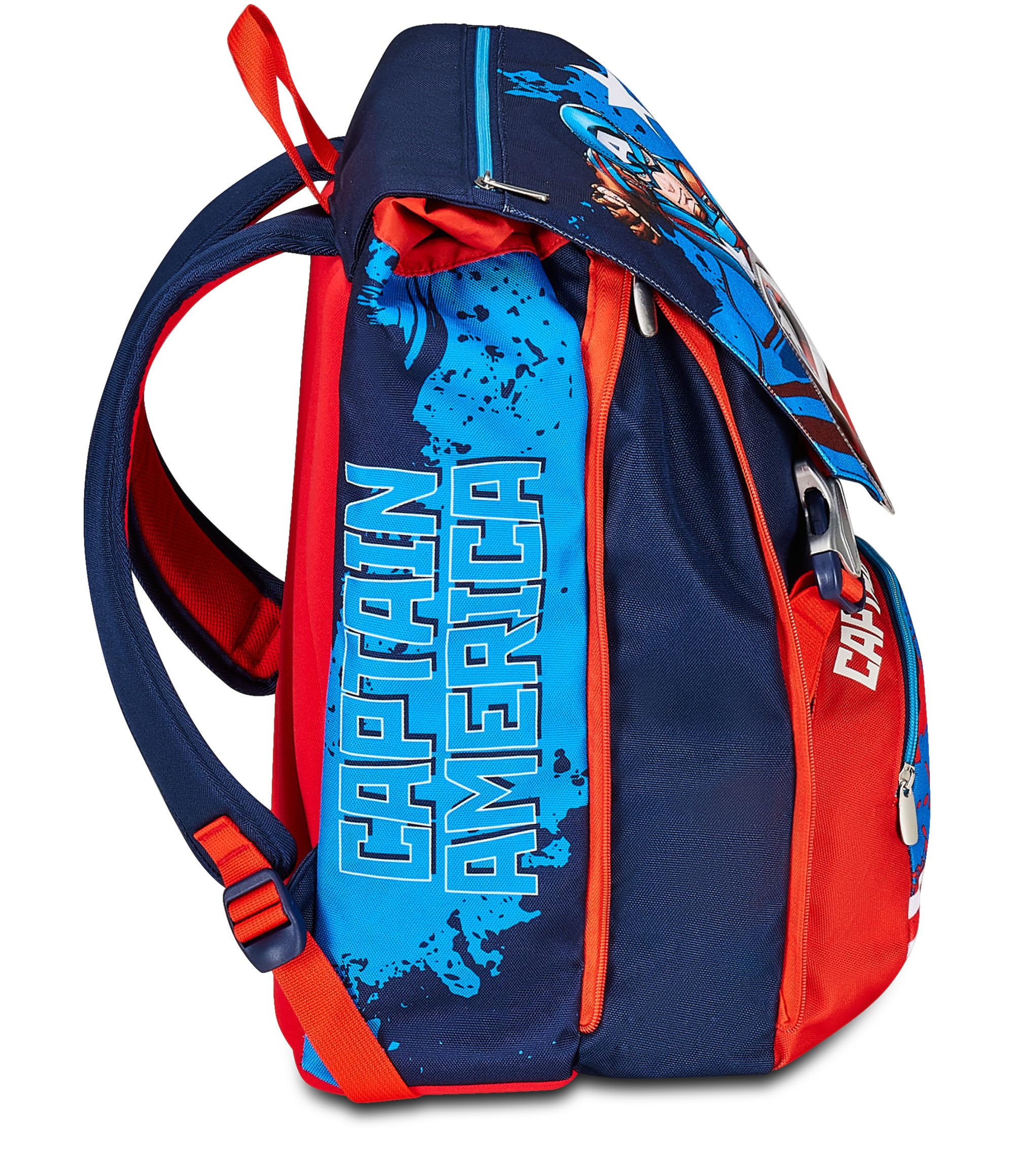 Seven Zaino Scuola Estensibile Disney - Captain America Legendary Avenger, Blu Rosso Bianco - Doppio Scomparto, Tasca Porta Borraccia - Bambino Marvel