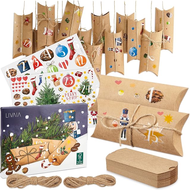 DIY Advent Calendar Kit: Beautiful Craft Advent Calendar 2023 with 24 Boxes, Jute Cord and Sticker Paper  Empty Advent Calendar to fill Yourself  Lovely Christmas Advent Calendar LIVAIA