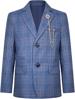 Kids Boys' Plaid Suit Blazer Wedding Party Pageboy Outfit Plaid Two Buttons Notch Lapel Tuxedo Suit
