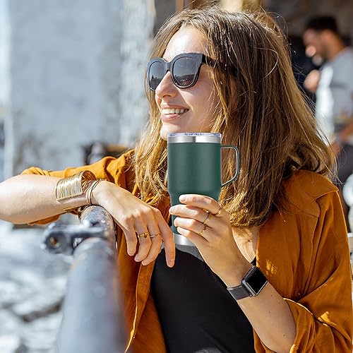 Miniatura 5 de Abbrevi Vaso de acero inoxidable de 20 onzas con asa a granel con aislamiento de metal a granel, taza de café de viaje con asa, vaso de doble pared