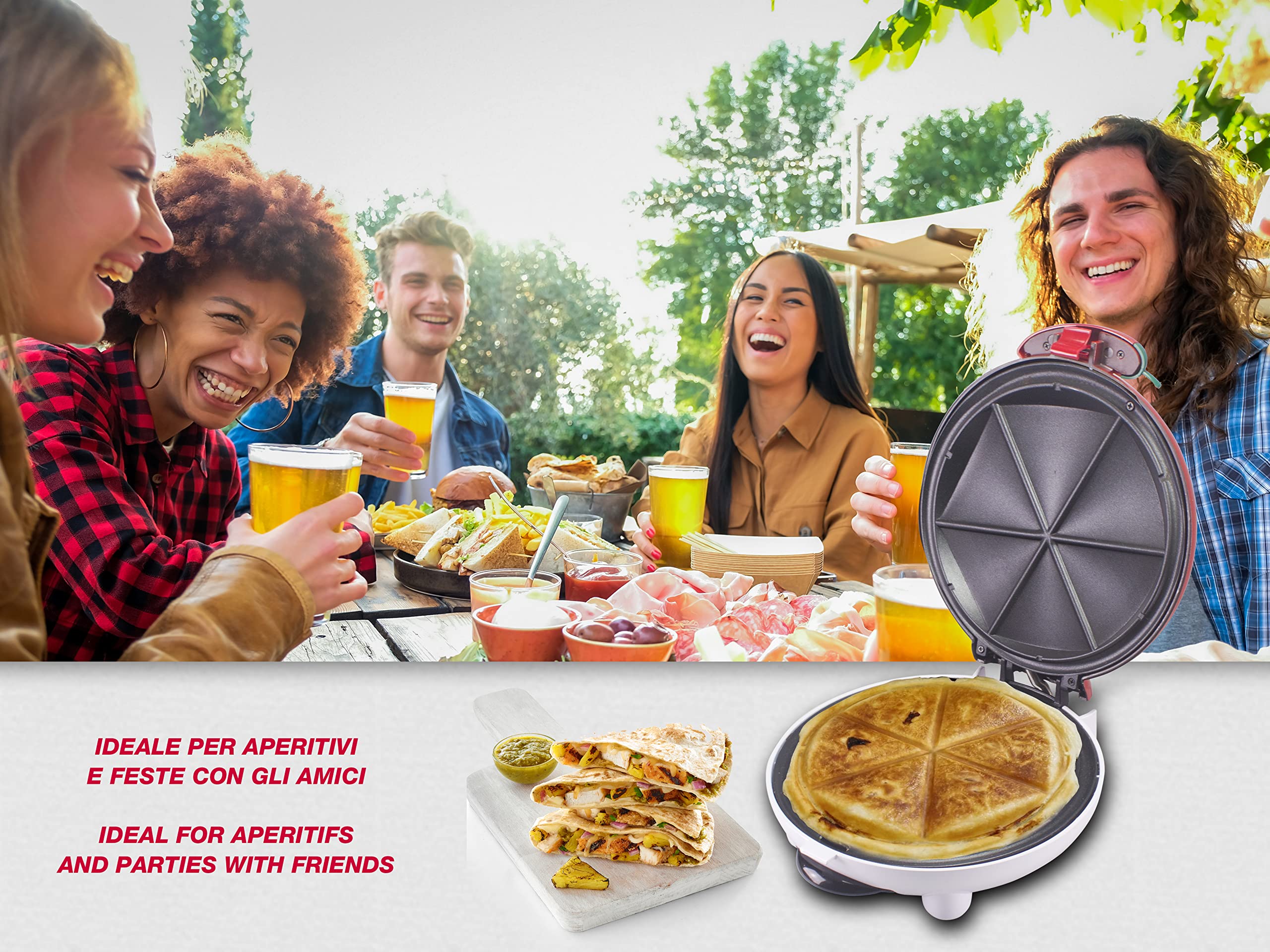 BEPER P101CUD600 Appareil à apéritif Happy Hour - Prépare des quesadillas, des panzerotti, des boulettes sucrées et salées en quelques minutes, Rouge