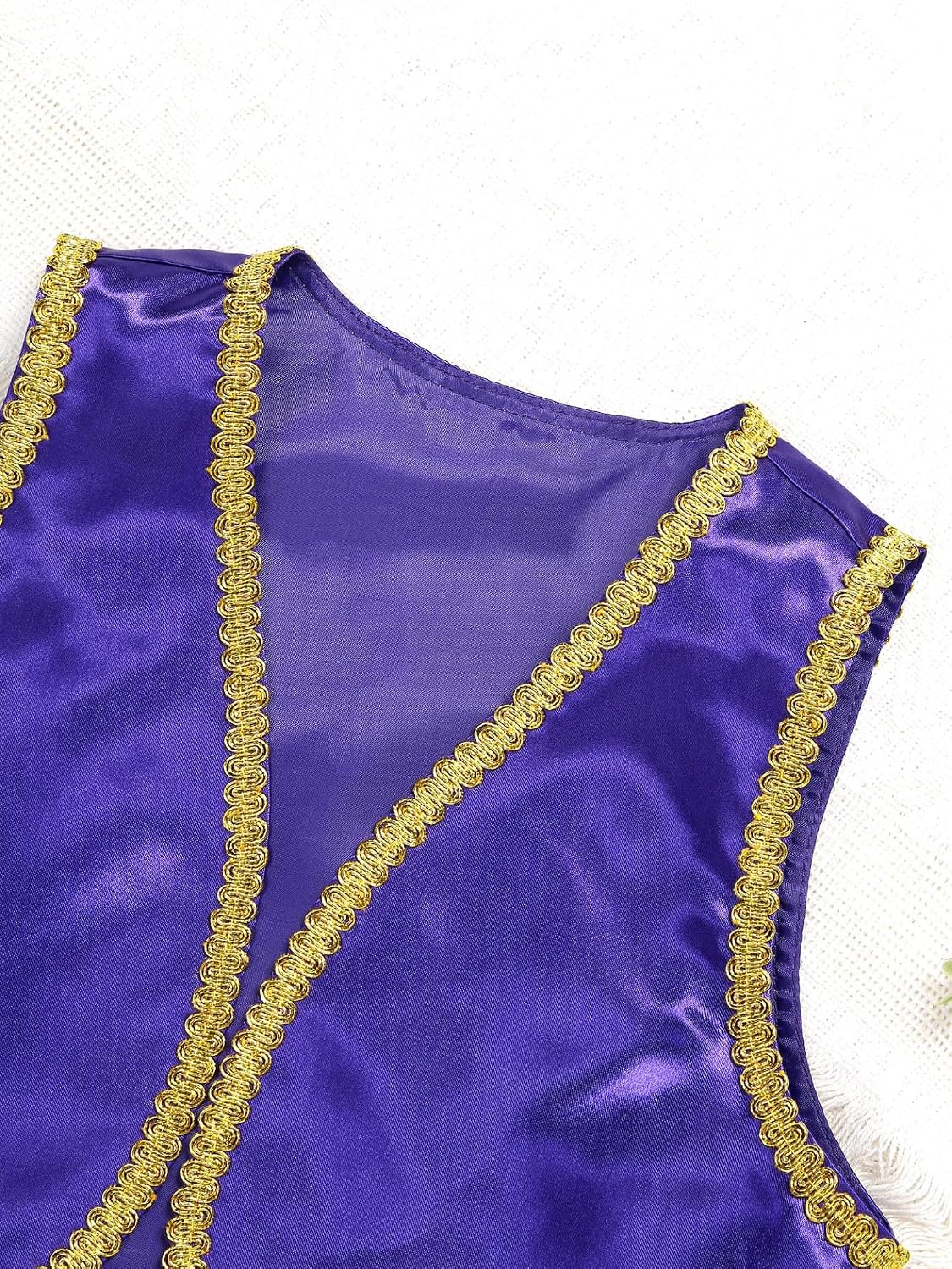 Kids Boys Fairytale Arabian Prince Waistcoat Dress Up Open Front Golden Braided Trimmings Vest
