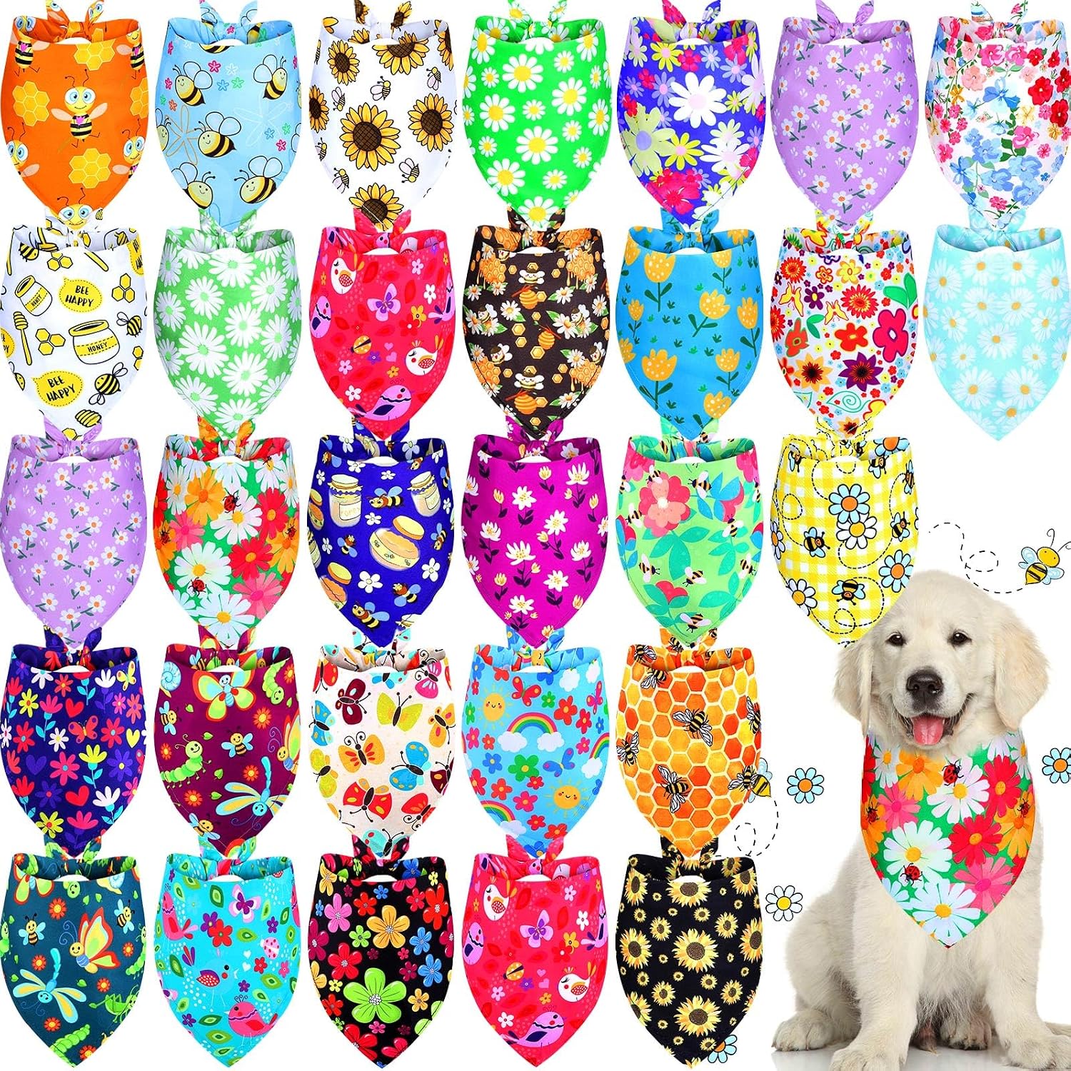 Eccliy 30 Pack Dog Bandanas Summer Bulk Adjustable Flower Medium Dog Scarfs