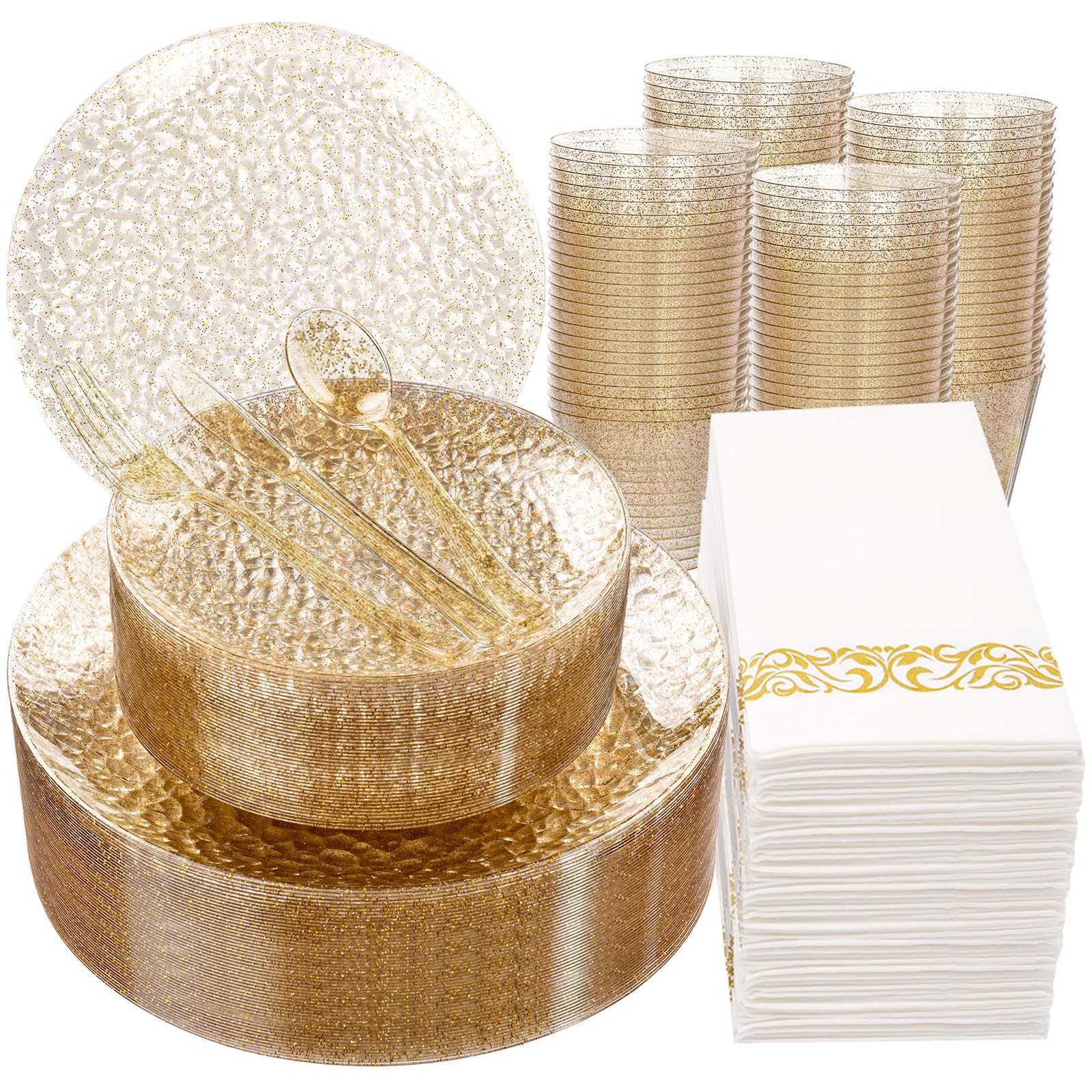 Clear Gold Disposable Dinnerware Set - 350 Piece Party Pack -12
