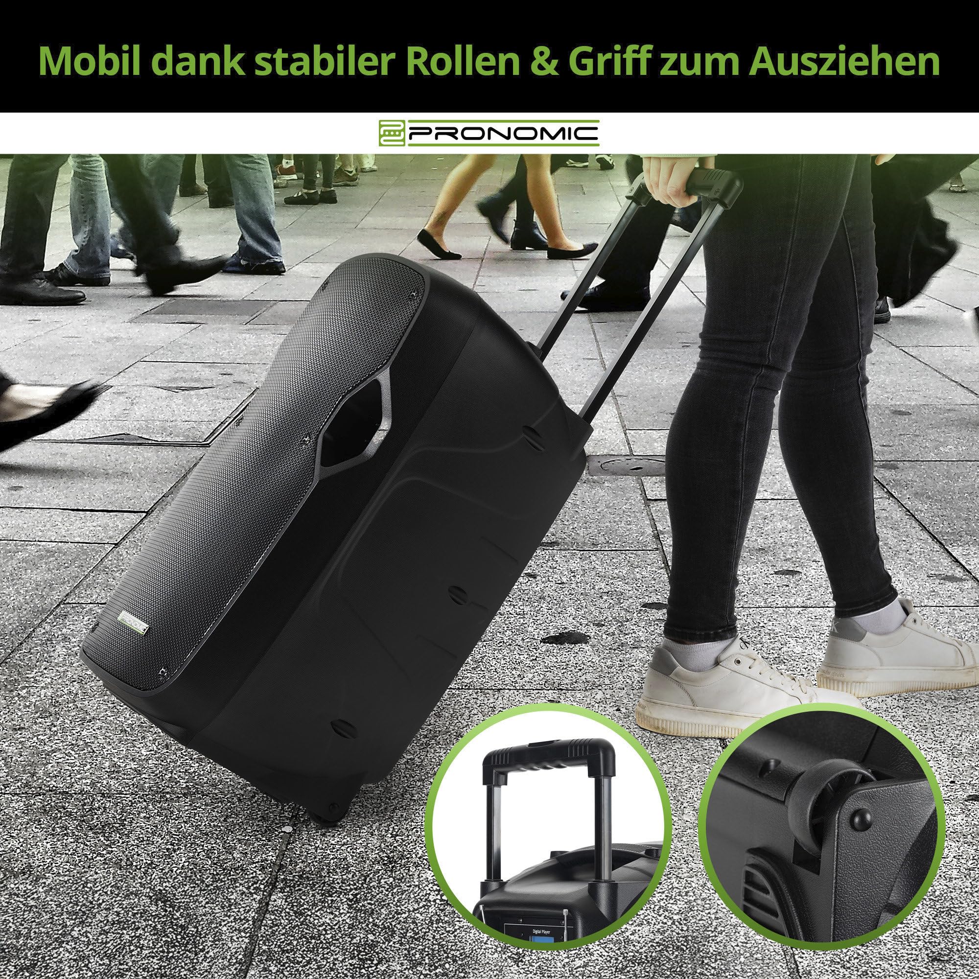 Pronomic Move 12" Partybox 2X Set - Mobile PA-Anlage Bluetooth Lautsprecher TWS - Musikbox mit leistungsstarkem Akku - Leistung 30W (RMS) - Inkl. Aktivbox, Funkmikrofon, Headset & Fernbedienung