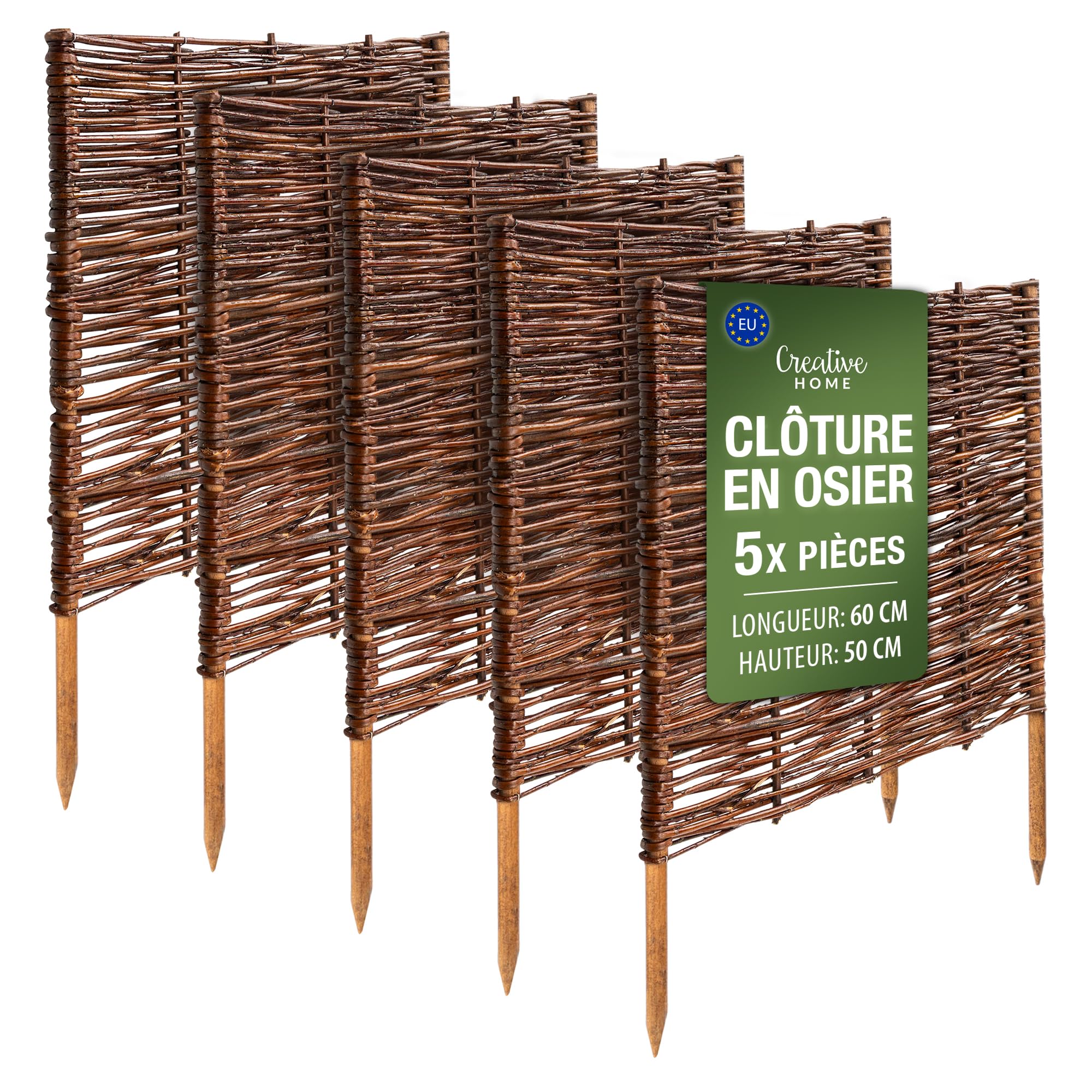 Creative Home Lot de 5 Bordure de Jardin en Saule | 60 x 50 cm (+/- 1 cm)