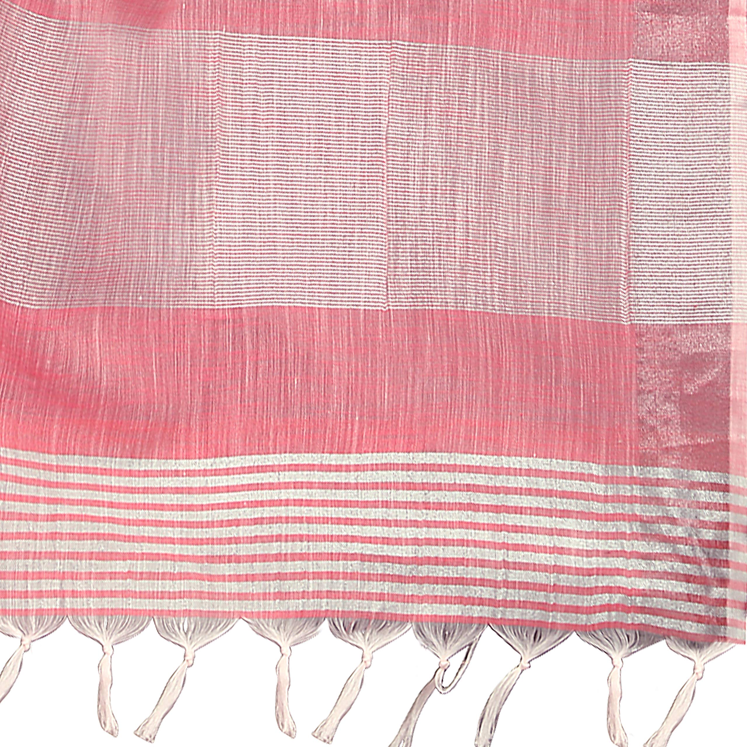 Rekha Maniyar Women's Jacquard Linen Saree With Unstitched Blouse Piece (SILVERLINEN) product image 6