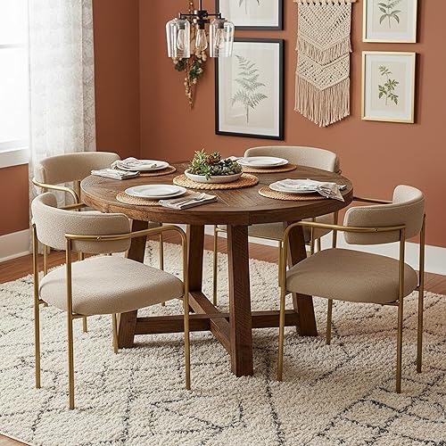 Miniatura 1 de Juego de 4 sillas de comedor modernas de mediados de siglo, sillas de comedor doradas con brazos y respaldo curvado, sillas de cocina Boucle sillas