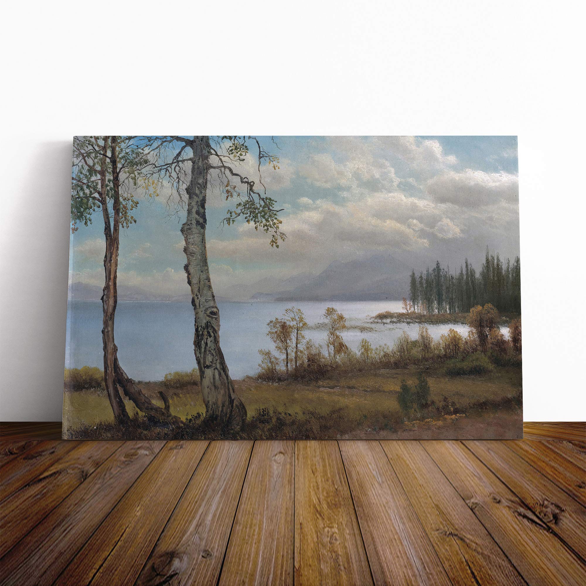Albert Bierstadt Summer Lake Landscape Canvas Print | Gallery Wrapped 30mm Frame Wall Art | 24x16 inches | Ready to Hang | Modern Landscape Picture | Living Room Bedroom Lounge Office