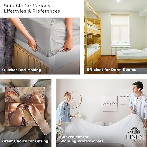 Miniatura 6 de Linen Home - Juego de sábanas de percal de 100% algodón, frescas, resistentes, 3 piezas, 1 sábana bajera con bolsillo profundo y 2 fundas de