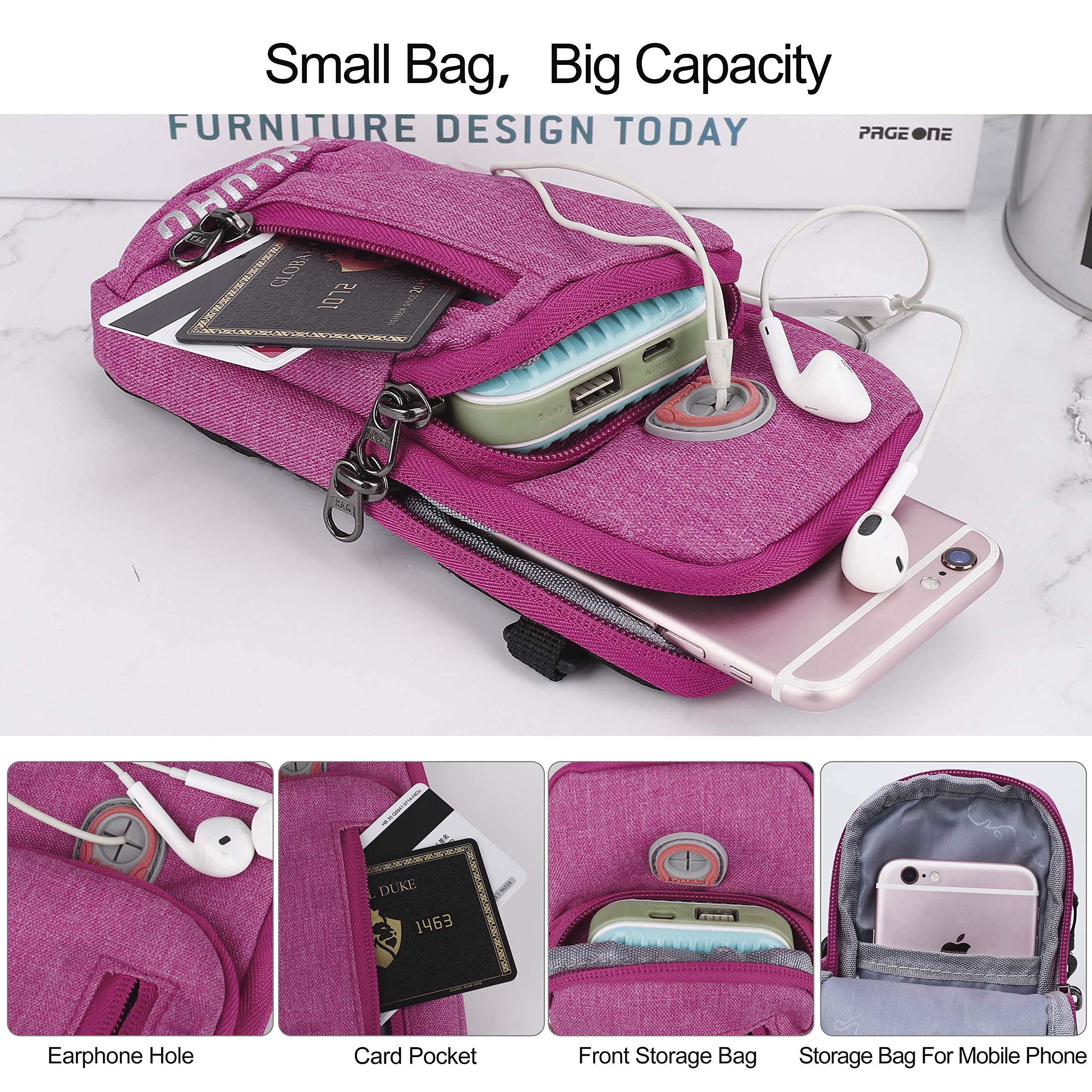 Brassard de Sport Universel Sac de Bras de Sport Réglable Bras de Gymnastique Étui de Poche Bandoulière Sac de Passeport de Voyage pour iPhone, Samsung, Huawei (Rose Rouge)