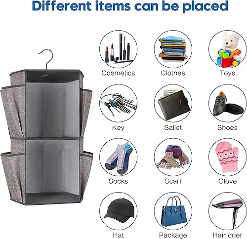 Miniatura 3 de Libeder Organizador giratorio de armario de 2 niveles, organizador de armario colgante y almacenamiento con 12 bolsillos, organizador de estantes