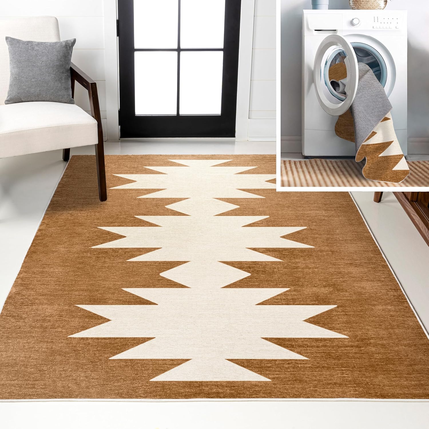 JONATHAN Y Machine Washable Indoor Area Rug 9X12 Terracotta/Cream, Chayton Minimalist Geometric for Living Room, Bedroom, Kitchen, Office, Easy-Cleaning, Pet-Friendly, Non-Shedding WSH110A-9 Terracotta/Cream 9' x 12' (Rectangular)