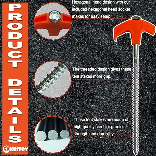 Miniatura 3 de Paquete de 30 estacas de tienda de campaña resistentes  Estacas de tienda de campaña de 8 pulgadas con rosca  Anclajes de tierra atornillados