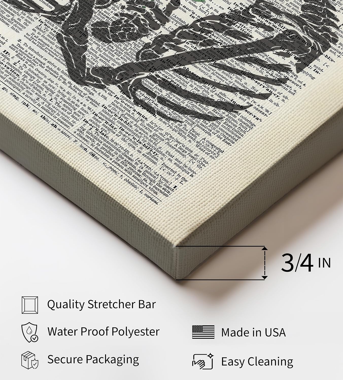 Poster Master Flower Canvas - Retro Skeleton Romance Print - Dictionary Art - Gift for Men, Women, Lovers - Gothic Wall Decor for Home, Office, Bedroom, Living Room - 8x10 STRETCHED Canvas