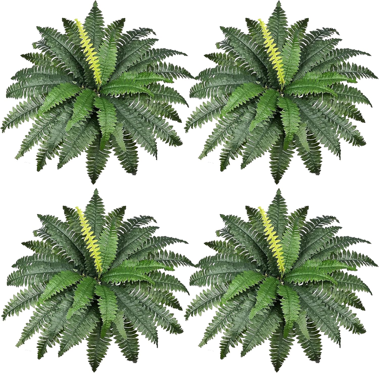 Artificial Boston Fern Greenery Bush for Indoors Outdoor, 4pcs Large Fake Silk Faux Ferns Flowers Shrub with 30 Spread for Hanging Plant Home Garden Windowsill Porch Home Decoration