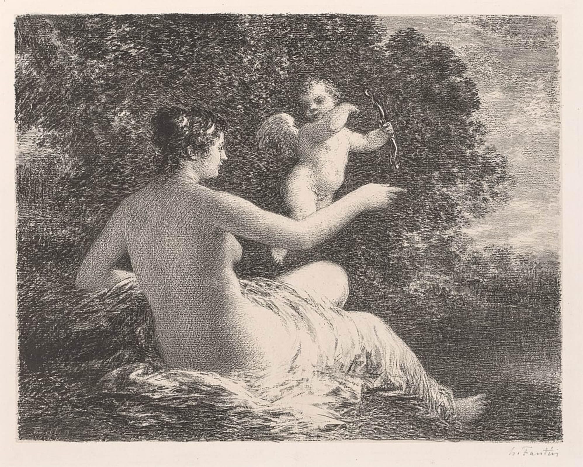 ARTXLXXBN Famous Painting Art Wall Decor Abstract Art Picture Venus and Cupid by Ignace Henri Jean Fantin Latour Animal Pictures for Home Decor 60x90cm