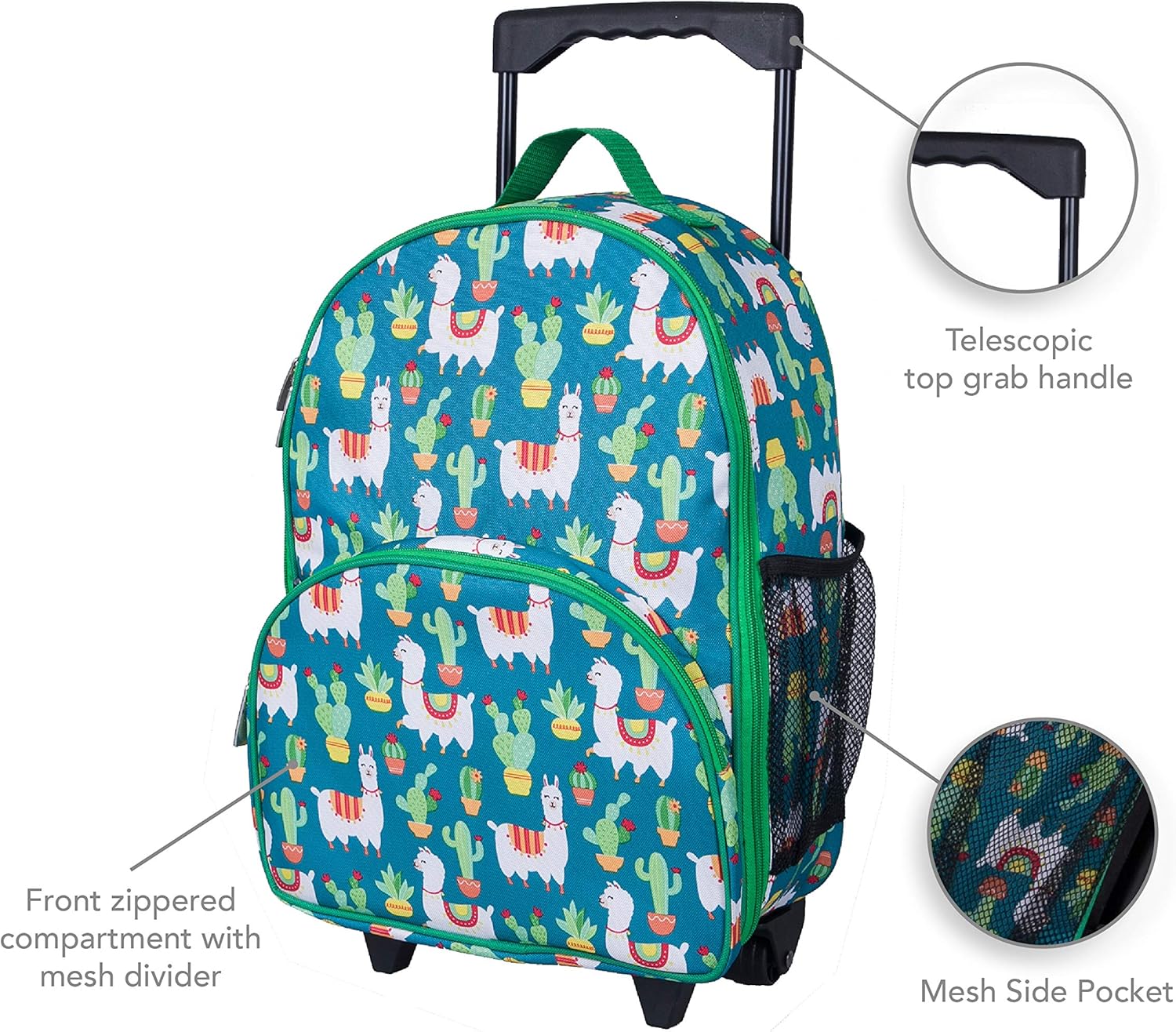 Wildkin Kids Rolling Luggage for Boys and Girls, Carry on Luggage Size is Perfect for School and Overnight Travel, Measures 16 x 12 x 6 Inches, BPA-free, Olive Kids (Llamas and Cactus) : Clothing, Shoes & Jewelry
