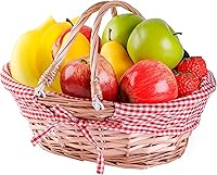 Vista 9 de Vintiquewise Cesta de pan ovalada de mimbre para servir, cesta de frutas para encimera de cocina, forro de cuadros rojos y blancos, asas, cesta