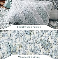 Vista 4 de Madison Park Juego de edredón 100% algodón con estampado floral, costuras de doble cara, para todas las estaciones, colcha ligera, ropa de cama Verde