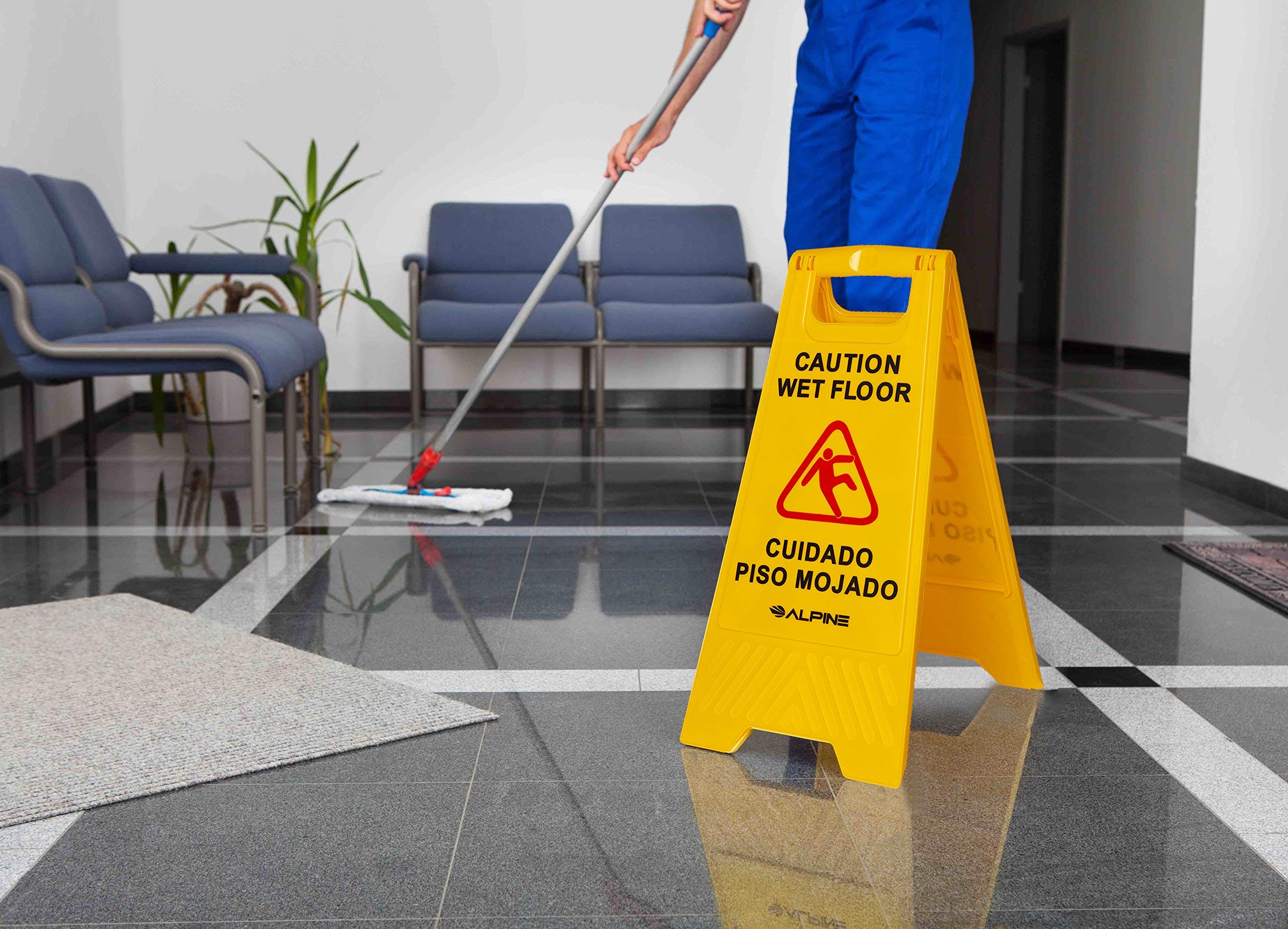 Alpine 24-Inch Caution Wet Floor Sign - 3 Pack A-Frame Bright Yellow Warning Sign - Sturdy Double Sided Fold Out Bilingual Floor Alert Ideal for Commercial Use