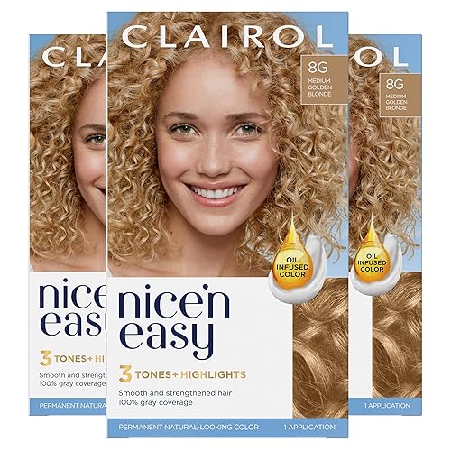 Clairol - Tinte permanente Nice'n Easy para el cabello, color rubio dorado medio 8G (Medium Golden Blonde), paquete de 3 unidades