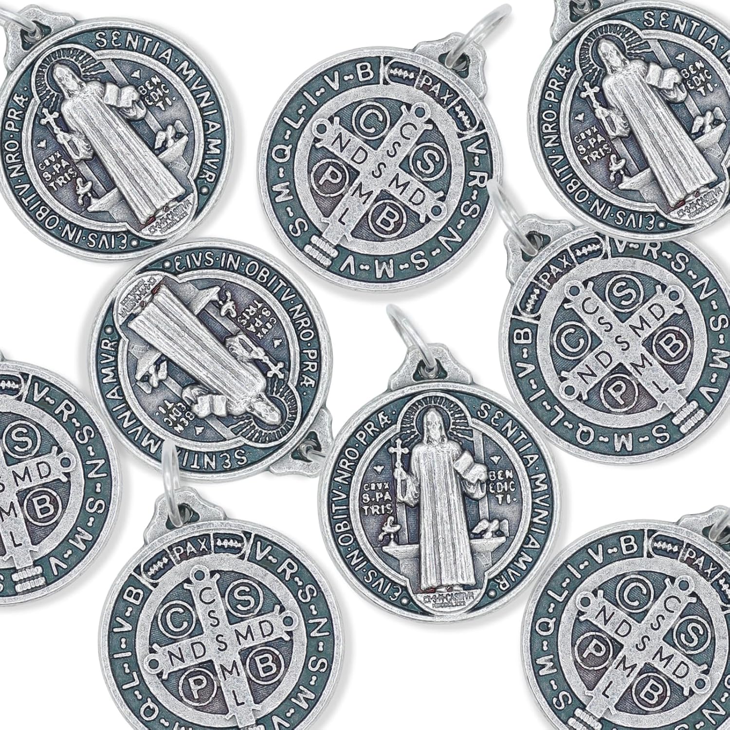 Caritas et Fides Bulk Pack of 100 - St. Benedict Medal Pendant - 3/4 Inch Round Silver Oxidized St. Benedict Medals for Necklace, Medals for Jewelry Catholic, Made in Italy