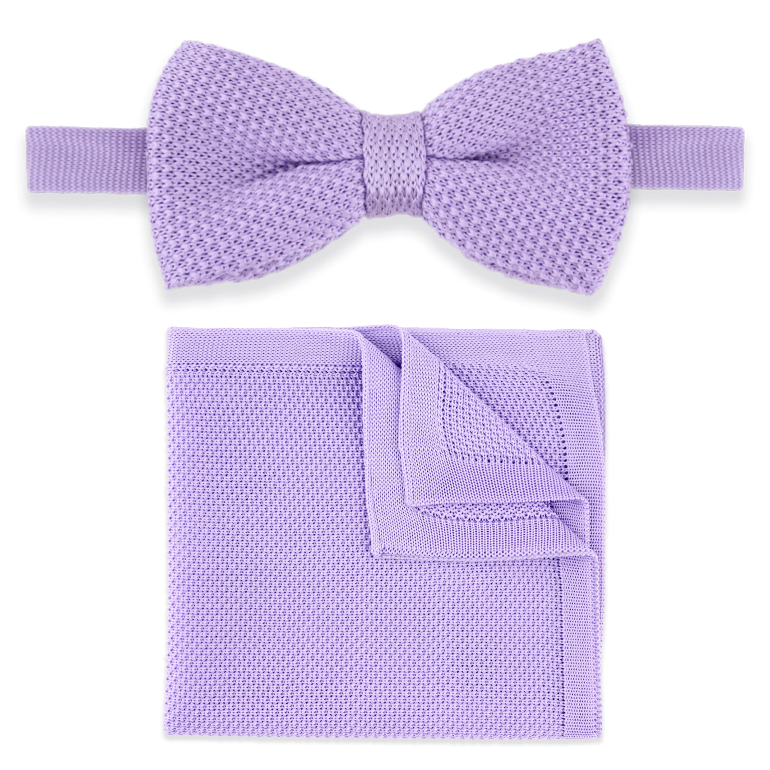The Gents Lab Pastel Purple 100% Polyester Knitted Bow Tie & Pocket Square Sets - Many Colours (Pastel Purple)
