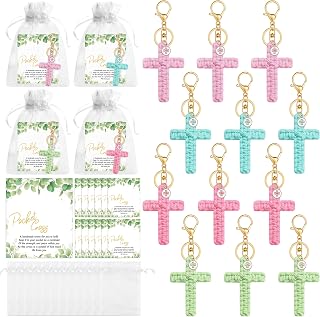 ANGOLIO 36PCS Cross Keychains with Gift Cards Christian Gift Bulk for Women | Macrame Cross Keyrings, Baptism Church Activities, Jesus Religious Party Favors With Inspirational Cards Bags, Christmas Gift