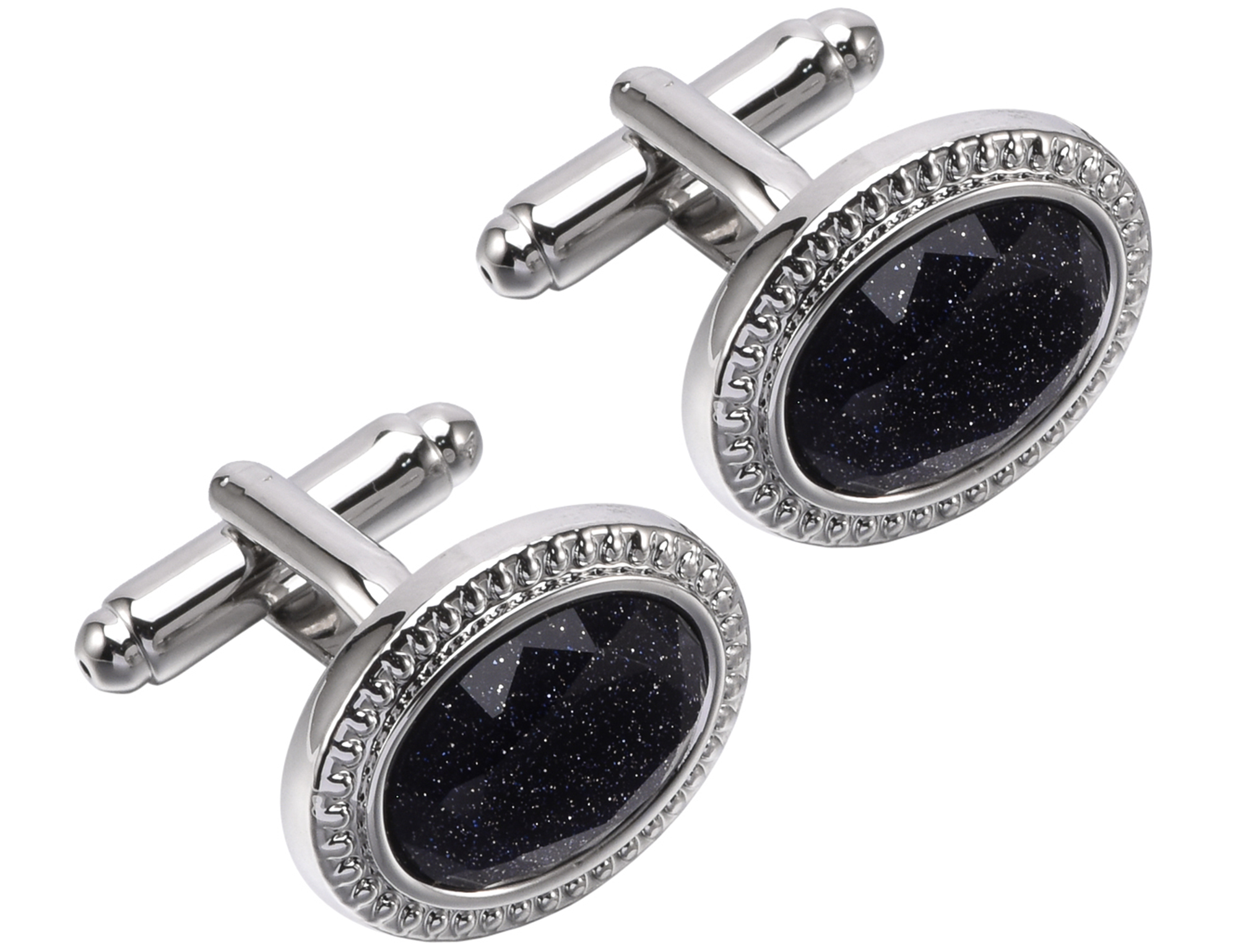 Mancuernillas ovaladas azul Blue Goldstone para hombre miniatura 7