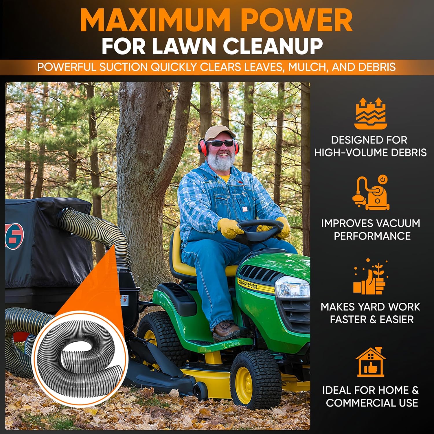 69860 Lawn Vacuum Hose 84 Length (Maximum Elongation) by 6 Wide Leaf Vac Hose Replacemen Agri Fab 41882 Mow-N-Vacs and Chip-N-Vacs Riding Mower Flex Hose 45-0577, 45-0578,45-0567